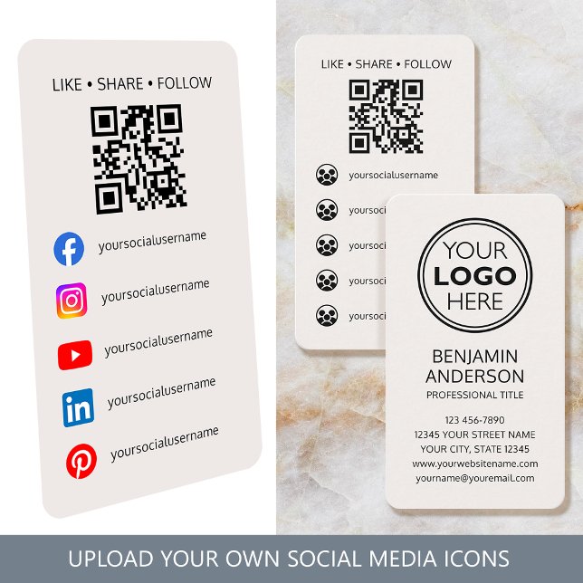 Tarjeta De Visita Contemporary Social Media Logo QR Code Off-White (Subido por el creador)
