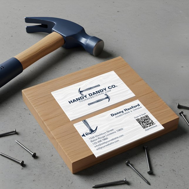 Tarjeta De Visita Contractor de martillo Handyman de Woodgrain Moder (Rustic Modern Woodgrain Handyman Hammer Contractor Business Card)
