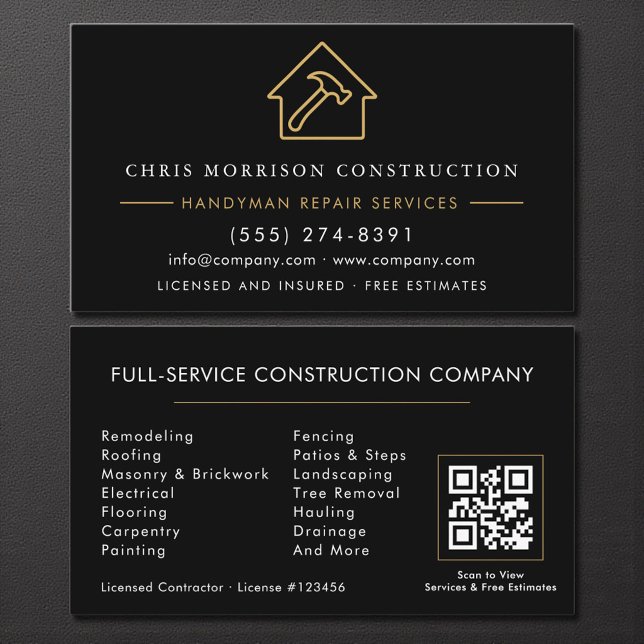 Tarjeta De Visita Contractor & Handyman QR Code (Subido por el creador)