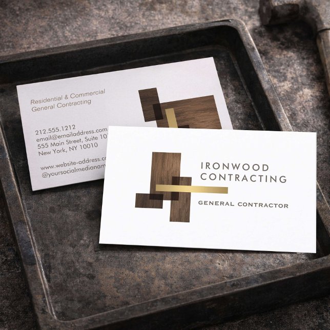 Tarjeta De Visita Contractor Wood Gold Logo (Subido por el creador)