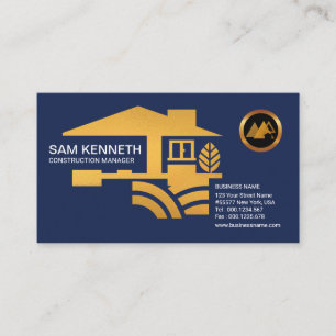 Tarjeta De Visita Contratista azul elegante de la construcción del