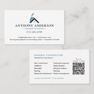 Tarjeta De Visita Contratista/Código QR Moderno de Construcción