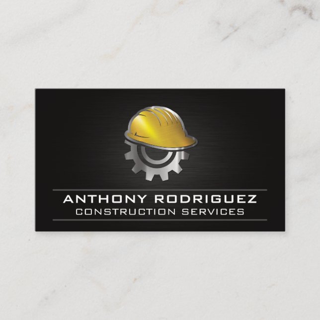 Tarjeta De Visita Contratista | Collar azul de construcción (Anverso)