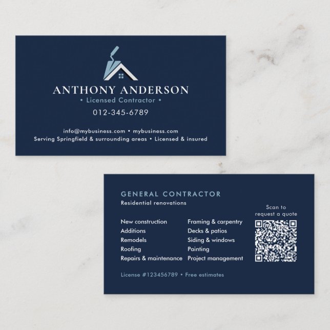 Tarjeta De Visita Contratista/Construcción de Código QR Moderno (Anverso / Reverso)