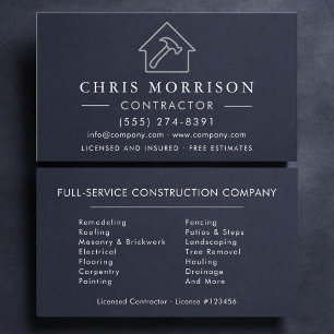 Tarjeta De Visita Contratista de Construcción Azul Marino Plata