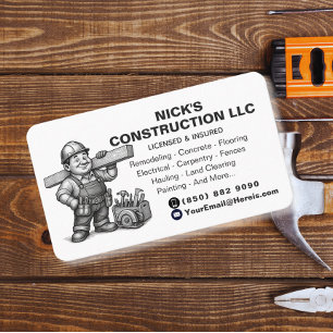 Tarjeta De Visita Contratista de Construcción Blanco Negro Construct