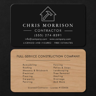 Tarjeta De Visita Contratista de Construcción de Madera Moderna