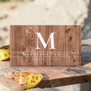 Tarjeta De Visita Contratista de Construcción de Madera Monogram