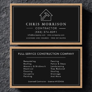 Tarjeta De Visita Contratista de Construcción de Madera Negra Platea
