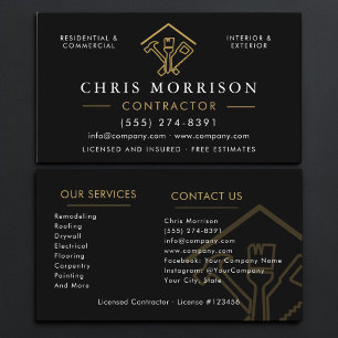 Tarjeta De Visita Contratista de Construcción de Oro Negro
