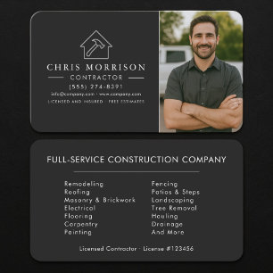 Tarjeta De Visita Contratista de Construcción Foto Negro Plata