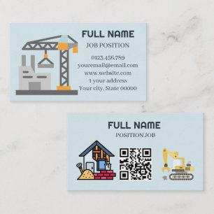 Tarjeta De Visita Contratista de Construcción Moderna Código QR Azul
