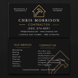 Tarjeta De Visita Contratista de Construcción Profesional Oro Negro