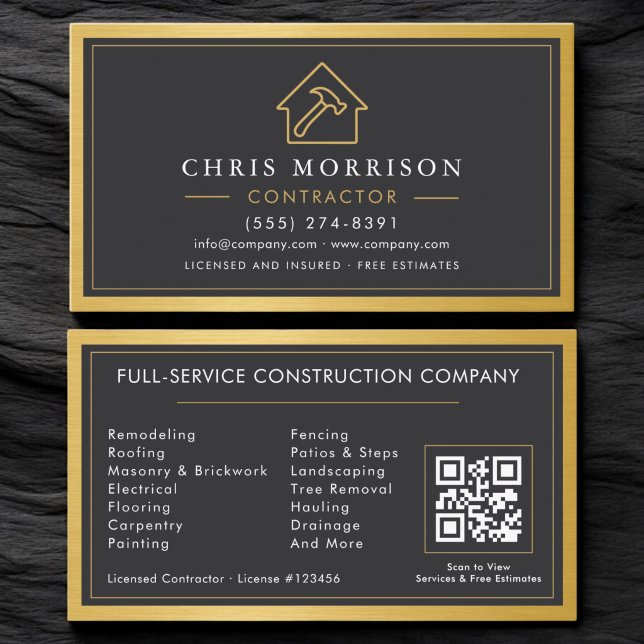 Tarjeta De Visita Contratista de Edificios Modernos Código QR Metáli (Subido por el creador)