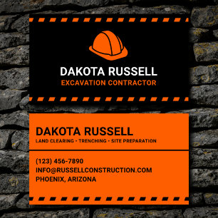 Tarjeta De Visita Contratista de excavación Casco duro naranja