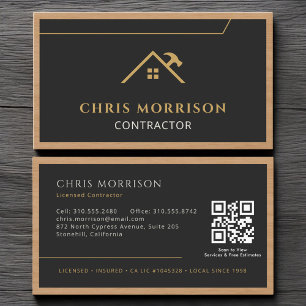 Tarjeta De Visita Contratista de oro negro Código QR de construcción