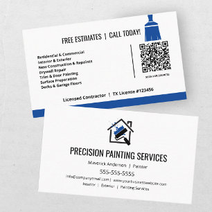Tarjeta De Visita Contratista de pintura moderna código QR azul negr