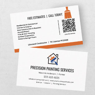Tarjeta De Visita Contratista de pintura moderna código QR naranja a