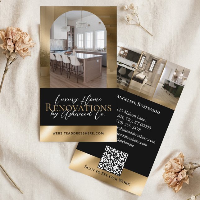 Tarjeta De Visita Contratista de reforma de hogar de oro negro Arch  (Black Gold Home Renovation Contractor Arch Photo Business Card)