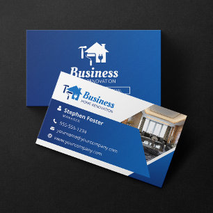 Tarjeta De Visita Contratista de Renovación de Hogar Azul Moderno