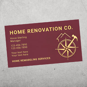 Tarjeta De Visita Contratista de Renovación de Hogar Brújula Dorada 