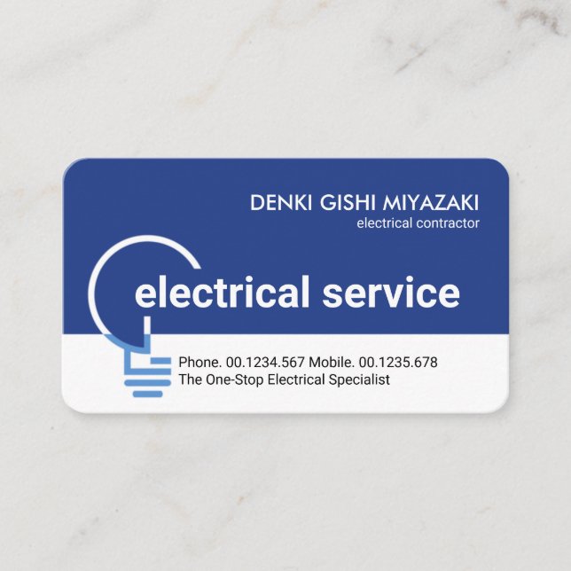 Tarjeta De Visita Contratista de servicio eléctrico azul blanco (Anverso)
