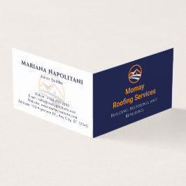 Tarjeta De Visita Contratista de Techos Blue Gold White Doble