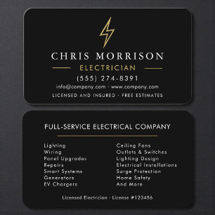 Tarjeta De Visita Contratista Electricista de Oro Negro Moderno