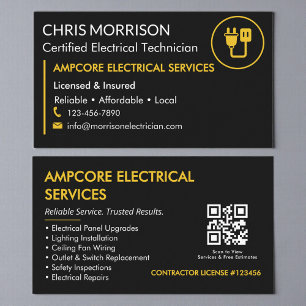 Tarjeta De Visita Contratista Electricista Moderno Código QR Negro A
