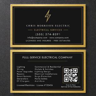 Tarjeta De Visita Contratista Electricista Oro Metalizado Negro