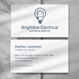 Tarjeta De Visita Contratista Eléctrico Moderno Azul Blanco Minimali
