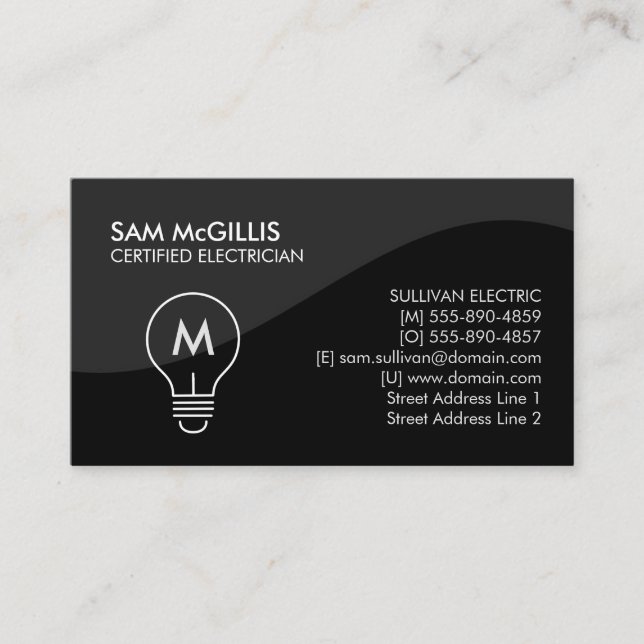 Tarjeta De Visita Contratista eléctrico monogramo (Anverso)
