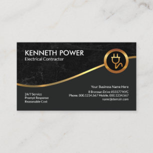 Tarjeta De Visita Contratista eléctrico negro grunge Royal Gold Wav