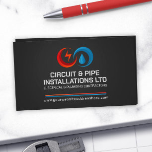 Tarjeta De Visita Contratista eléctrico y de fontanería profesional
