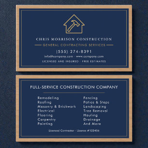Tarjeta De Visita Contratista general azul marino Madera 