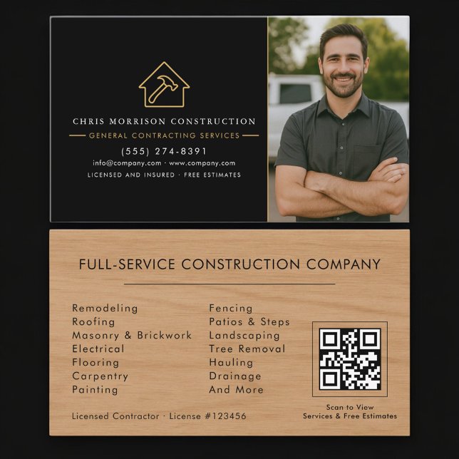 Tarjeta De Visita Contratista General Código QR Foto de Madera (Subido por el creador)
