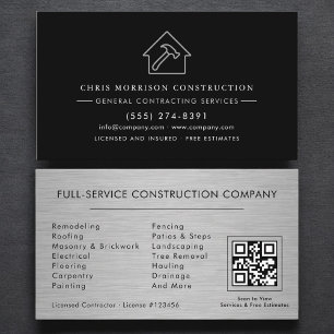 Tarjeta De Visita Contratista General Código QR Industrial Metálico