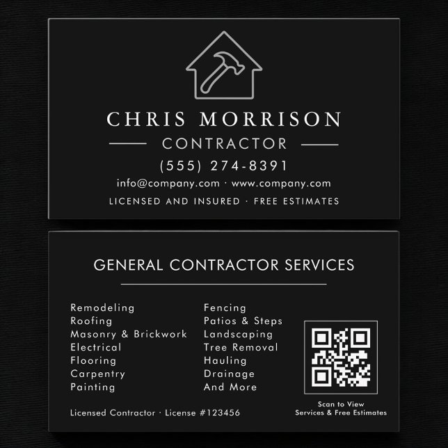 Tarjeta De Visita Contratista general de construcción de código QR (Subido por el creador)