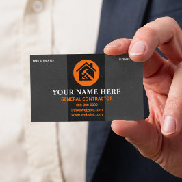 Tarjeta De Visita Contratista General Moderno Carbón y Naranja