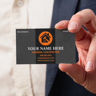 Tarjeta De Visita Contratista General Moderno Carbón y Naranja