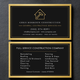 Tarjeta De Visita Contratista General Oro Metálico Industrial