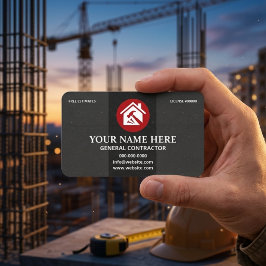 Tarjeta De Visita Contratista General Profesional Carbón y Rojo