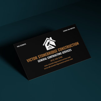 Tarjeta De Visita Contratista General Profesional Negro y Cobre