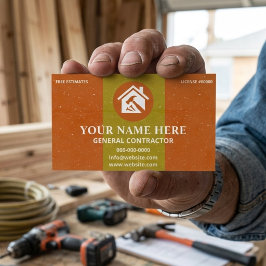 Tarjeta De Visita Contratista General Textura Rústica Naranja y Amar