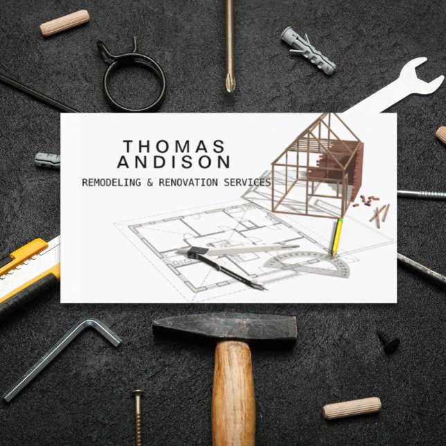Tarjeta De Visita Contratista Moderno Constructor de Remodelación (Modern Construction Remodeling Builder Contractor Business Card)