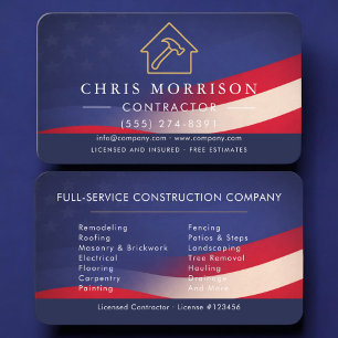 Tarjeta De Visita Contratista Patriótico Construcción
