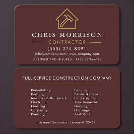 Tarjeta De Visita Contratista Profesional Burgundy y Oro