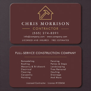 Tarjeta De Visita Contratista Profesional Burgundy y Oro
