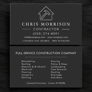 Tarjeta De Visita Contratista Profesional de Edificación Plata y Neg