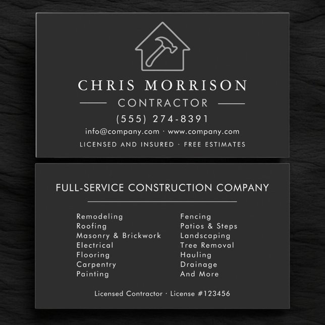 Tarjeta De Visita Contratista Profesional de Edificación Plata y Neg (Subido por el creador)